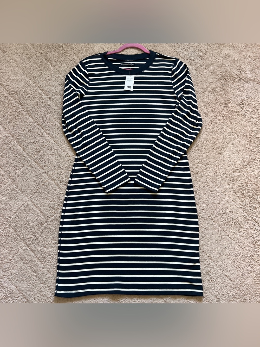 NWT Abercrombie & Fitch Stripe Midi Sweater Dress Preppy Minimalist Coastal Sz L